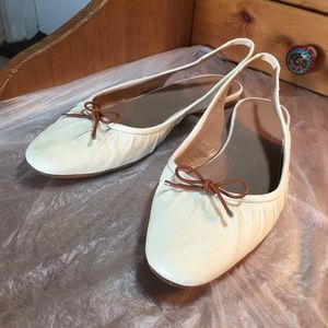 HERMES OFF-WHITE LEATHER MULES FLATS SLINGBACKS 36-6 ITALY ANKLE-STRAP BROWN